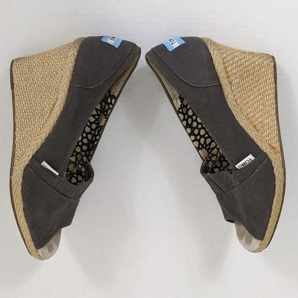 Toms Stella Peep Toe Jute Espadrille Wedges Gray 8 - Picture 4 of 8